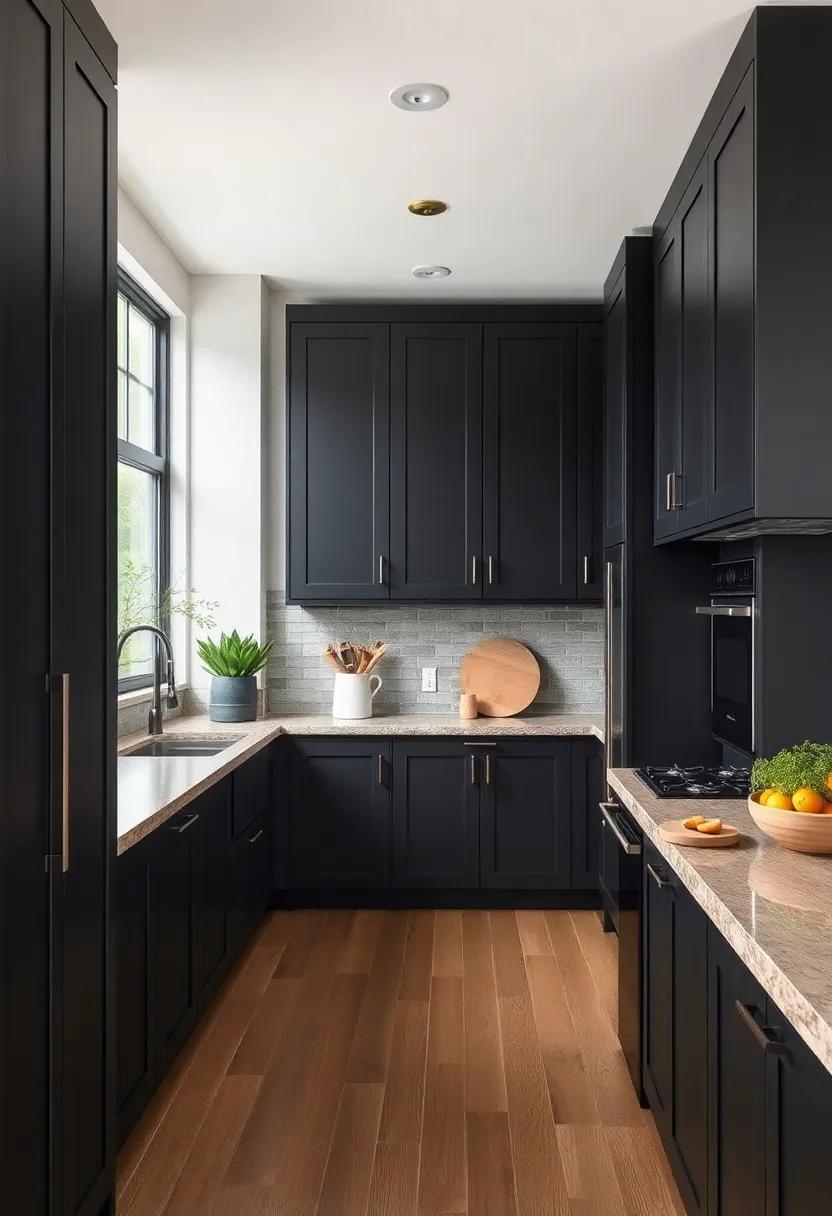 Rustic Modern Fusion: ⁢Blend black cabinets with rustic elements like reclaimed wood and stone for a warm, inviting kitchen that feels contemporary yet homely