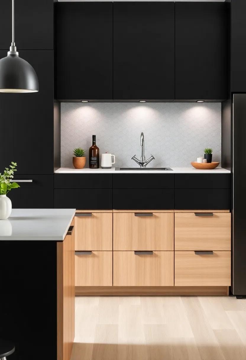 Two-Tone Delight: Pair black kitchen cabinets‍ with soft gray or muted ​wood for an inviting yet modern aesthetic that balances sleek sophistication with warmth