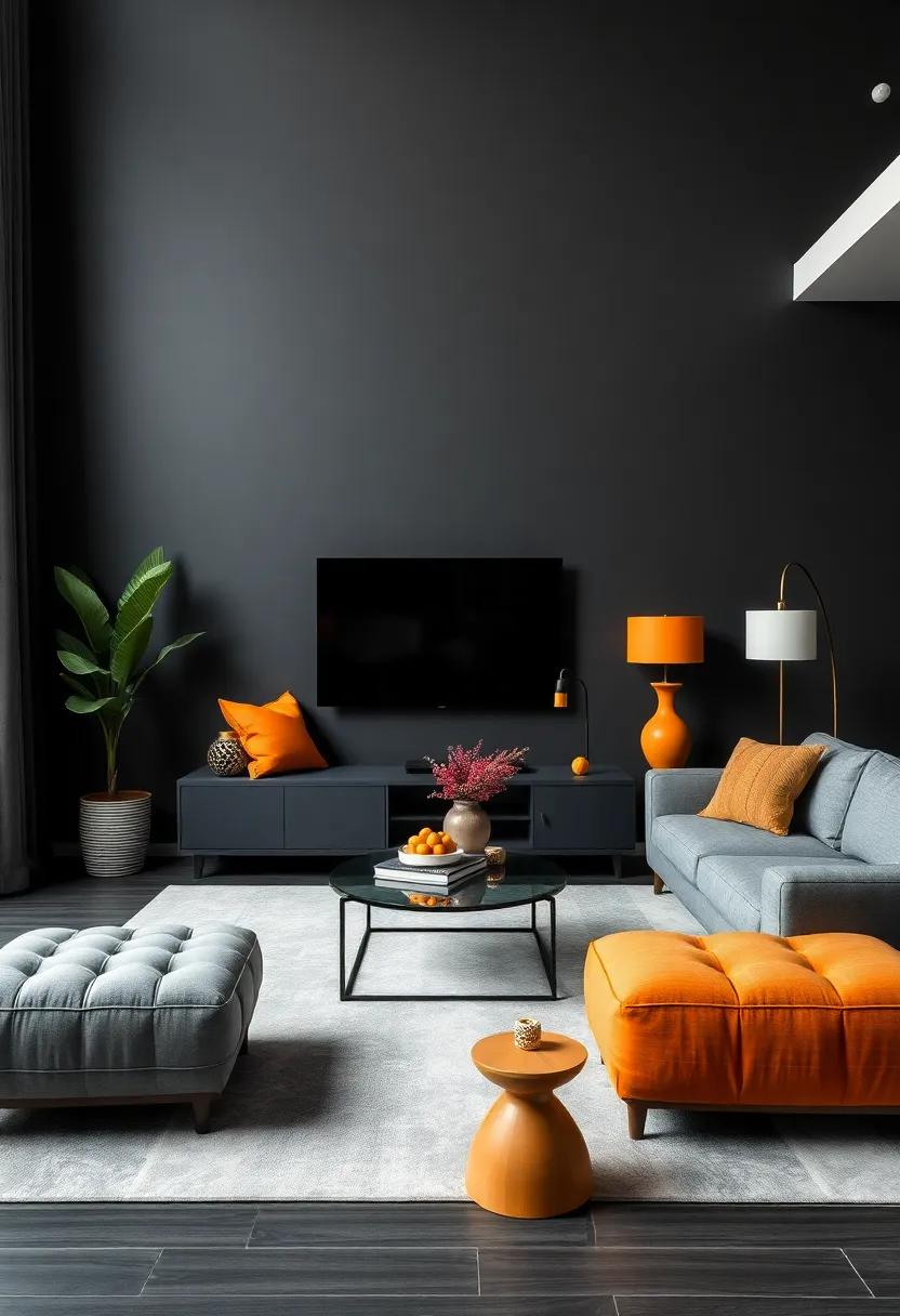 Elevating the Mood with Vibrant ⁣Accessories ⁣in a Dark Gray⁢ Living Room