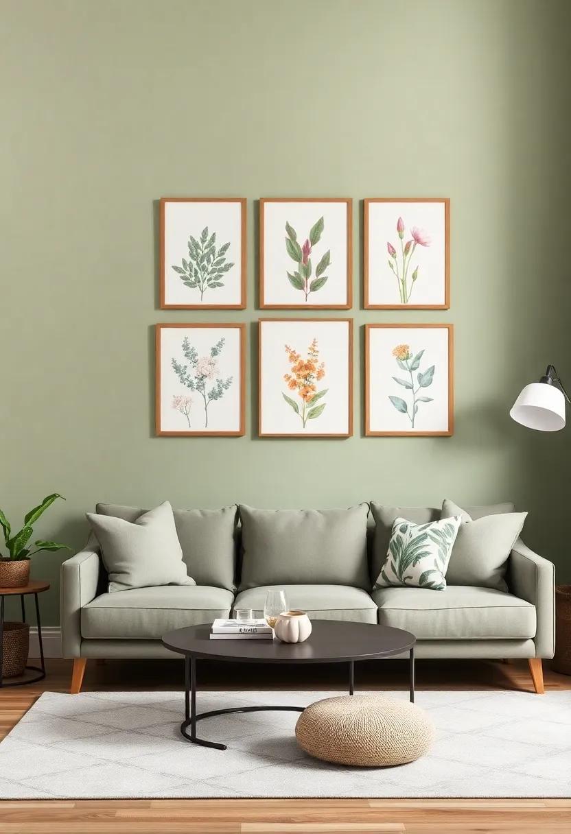 Gallery‍ Wall: Create‍ a stunning gallery wall with⁤ framed botanical ‍prints that ⁤echo the room’s sage​ tones and a touch of sophistication