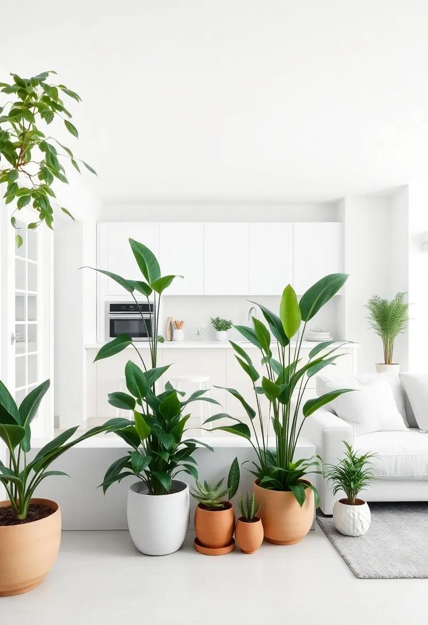 Minimalist Elegance: choose a sleek, ⁣white palette ​for your open concept area and add lush potted plants in various sizes to create an airy, refreshing⁤ atmosphere