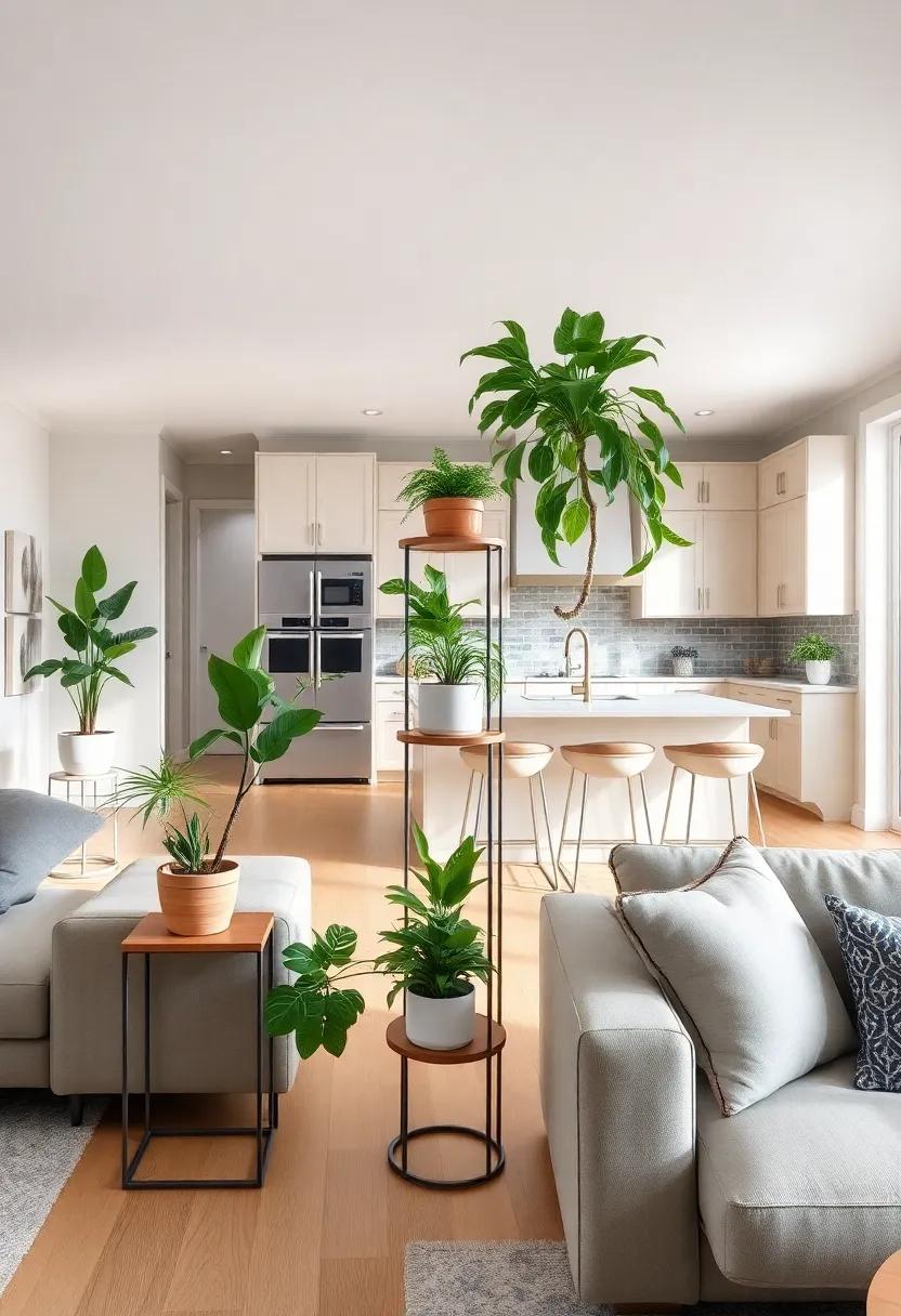 Multi-tiered‌ Plant Display: Use tiered plant stands to elevate greenery, ⁣giving ⁤depth and dimension to your⁢ open⁤ concept area ⁢while maintaining an unobstructed view