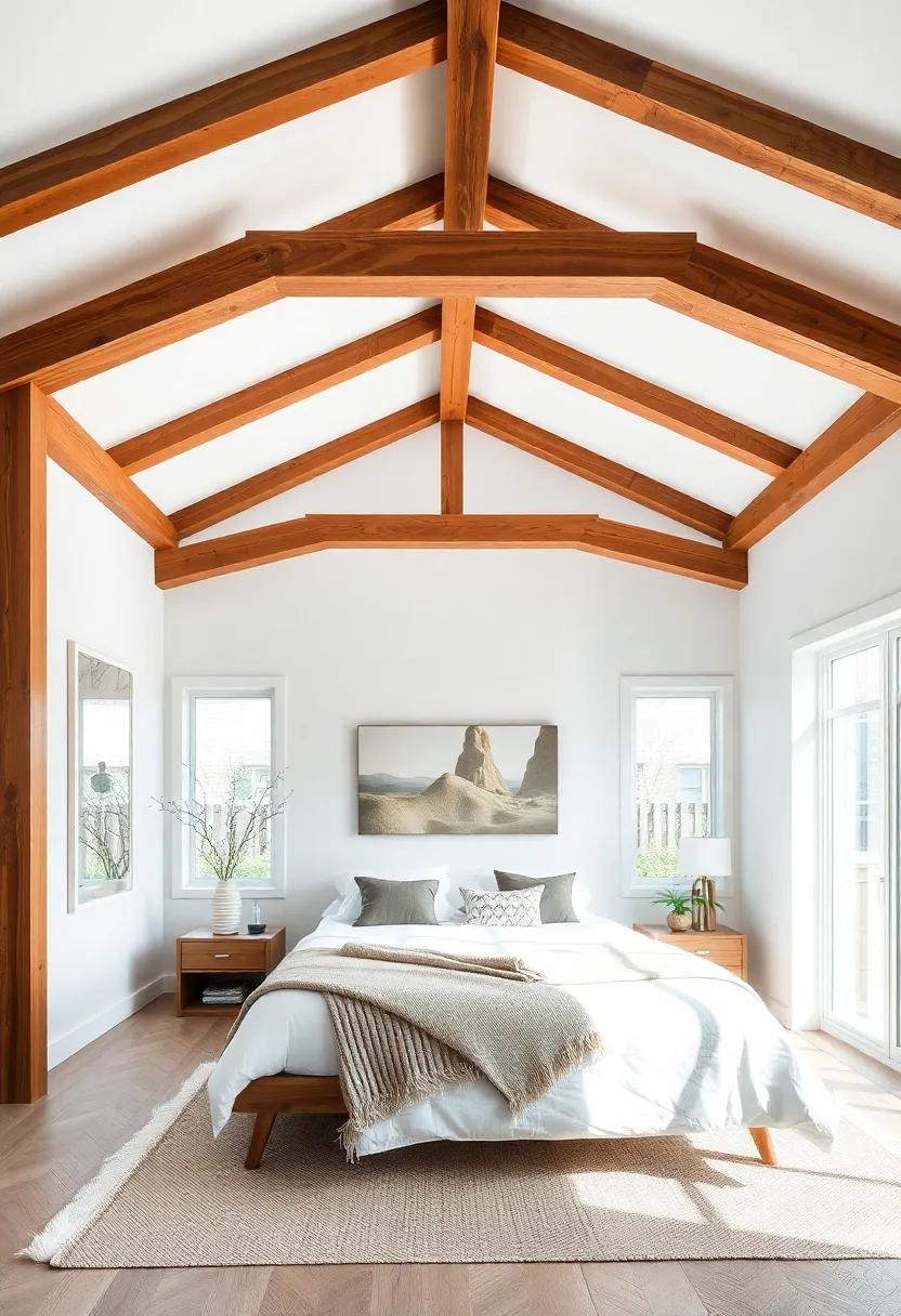 High Ceiling Haven: Experience the spaciousness of tall ceilings accentuated by elegant wooden beams, providing an expansive feel and ⁢enhancing design versatility