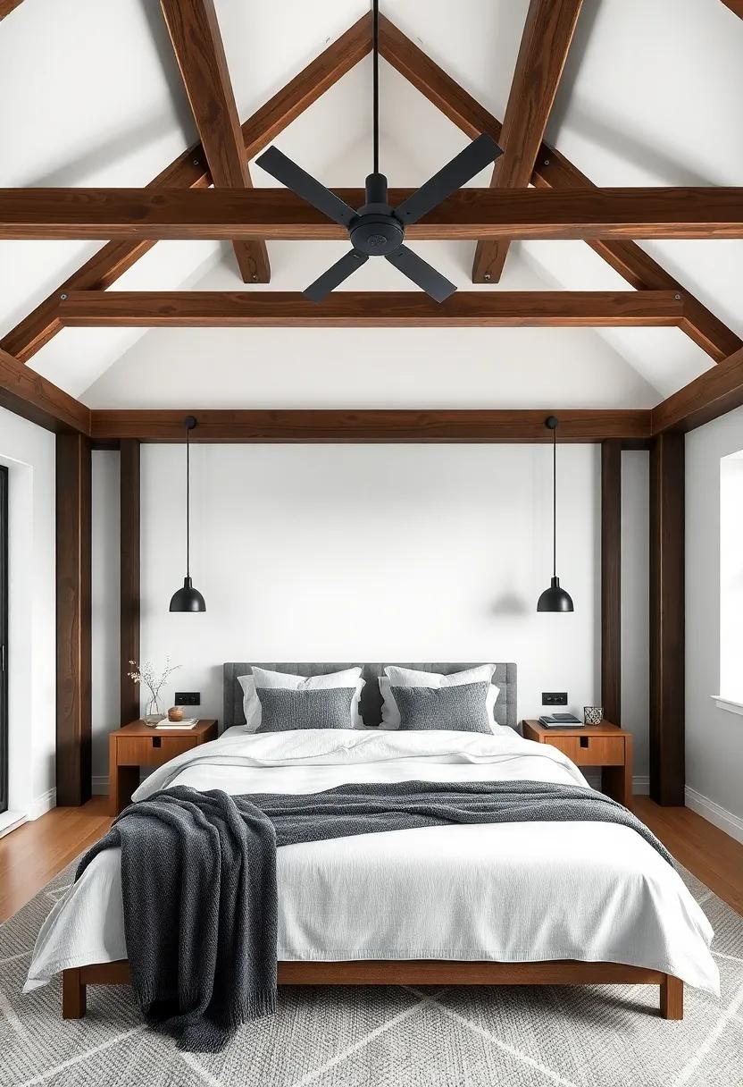 Industrial Edge: merge modern ⁣design with rustic elements as steel​ accents complement the warmth of wooden beams in this inspiring bedroom