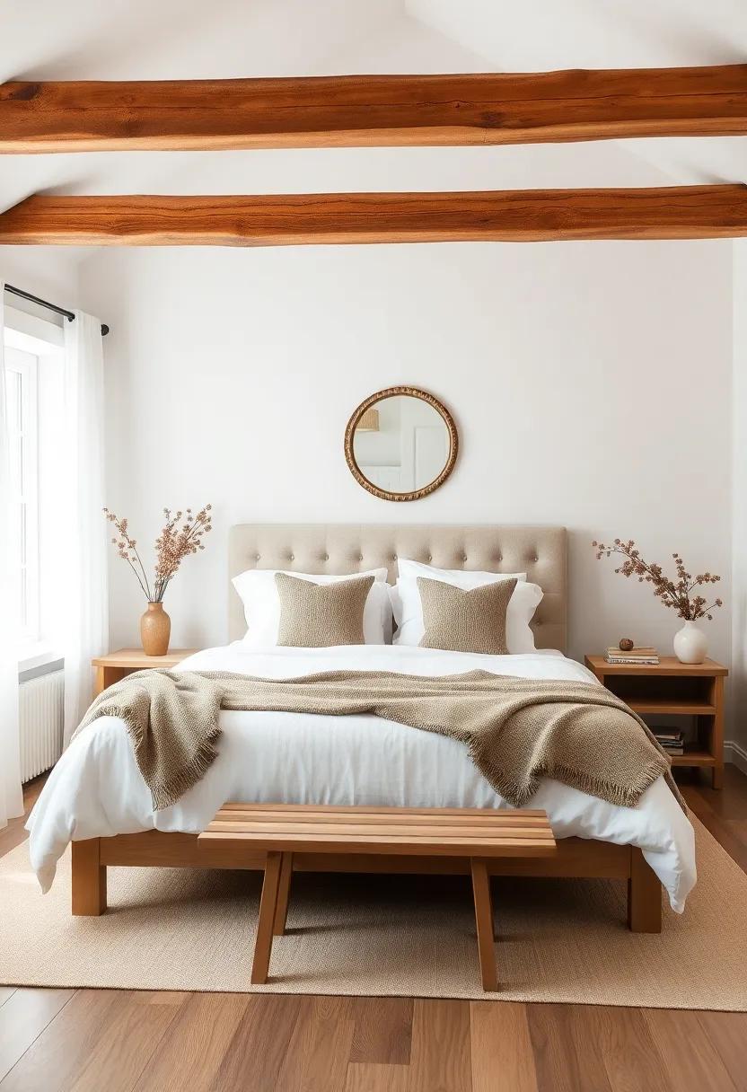 Rustic Charm: Explore a cozy bedroom where ‌reclaimed wood beams provide ‌a warm contrast to ⁣crisp white walls and soft ​textiles