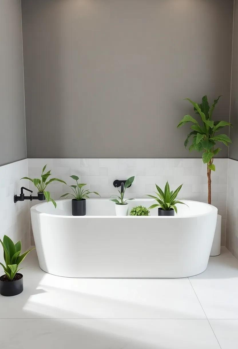 Incorporate greenery: Small potted plants can liven up the space around your bathtub, adding a natural element that's refreshing and stylish