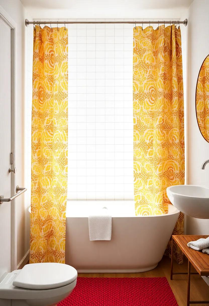 Incorporate patterned shower curtains: Choose a vibrant or uniquely patterned curtain to add personality and warmth around your bathing area