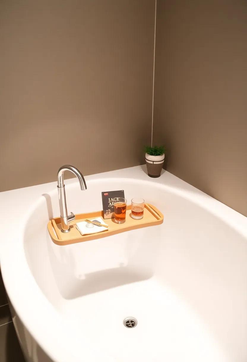 Introduce a bath caddy: Stylish and functional, a bath caddy can support your favorite beverage or book, enhancing the relaxation experience