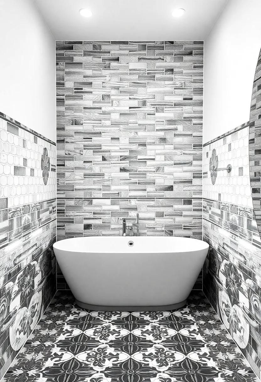 Use bold tile patterns: Draw the eye with exciting tile designs that frame your tub and add interest without making the room seem smaller