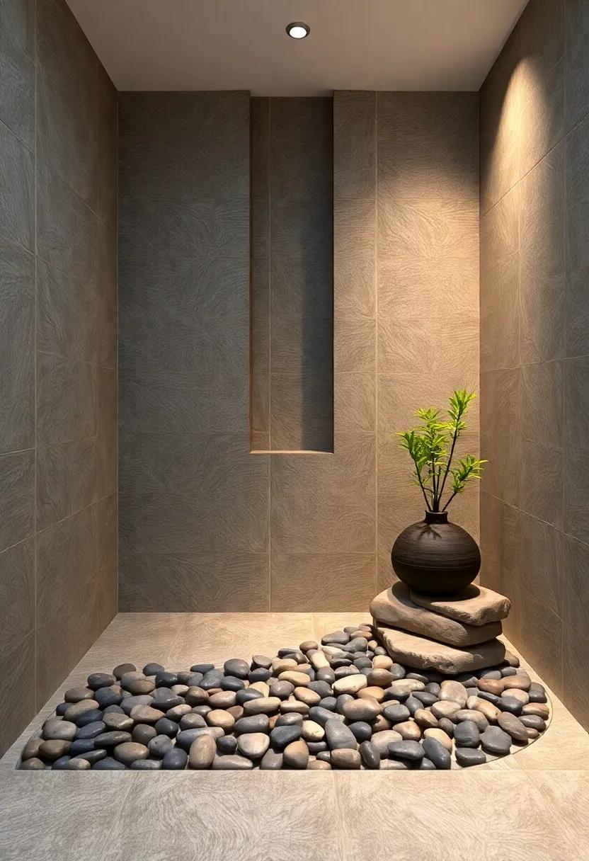 Zen Garden⁣ Elements: Integrate pebbles⁤ or‍ small ​river⁣ stones ‍into your‌ design, perhaps‍ in a shower⁣ niche or as accents around the tub