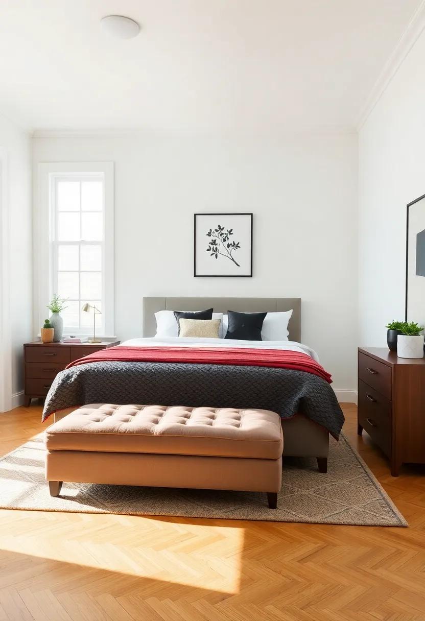 Multi-Functional Furniture: Discover creative ways to use dresser benches or ottomans that serve‍ dual purposes in‍ your queen-size bedroom