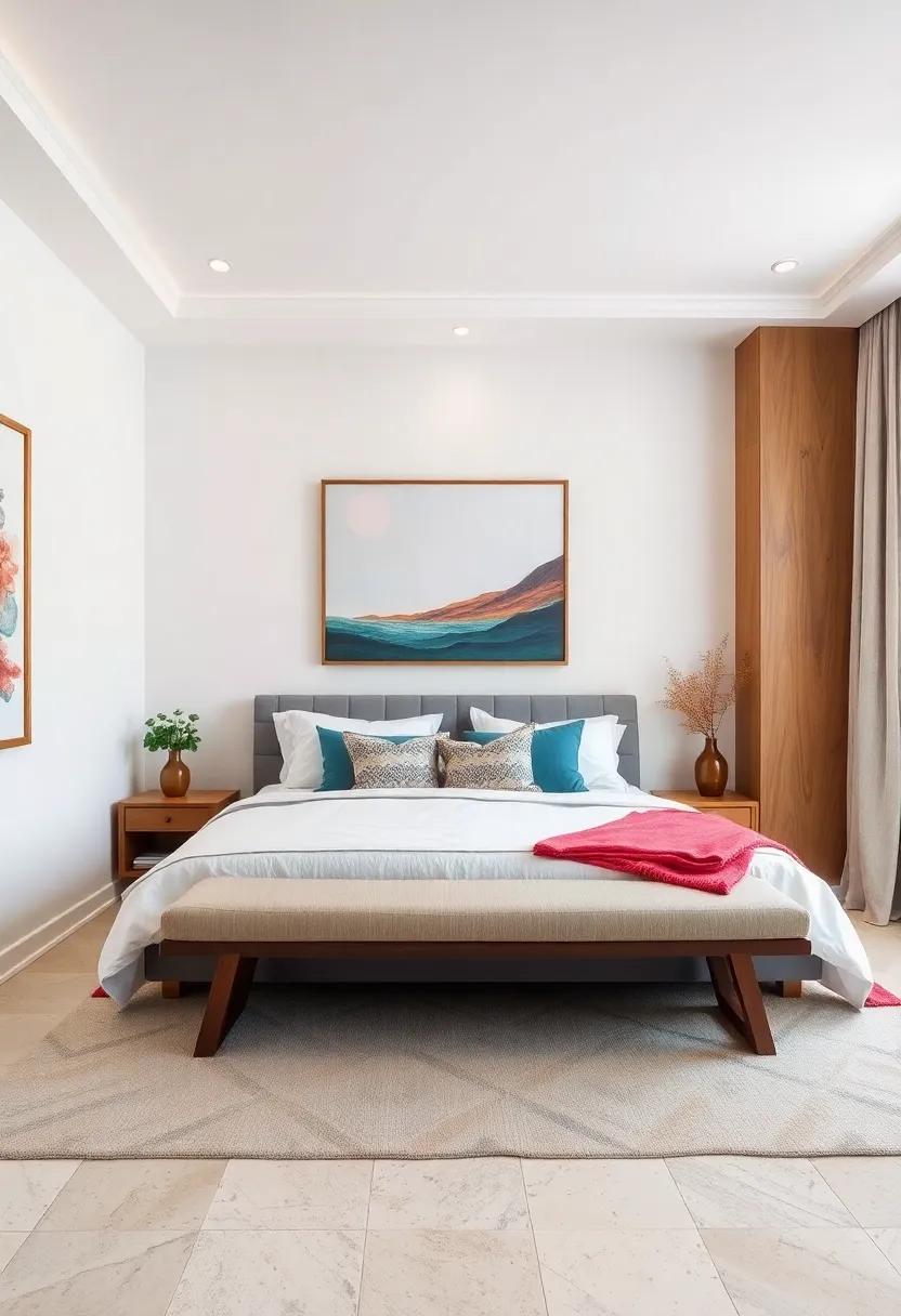 Contemporary Twist: Experiment with geometric shapes in a contemporary-style bench, making it a modern centerpiece in your bedroom decor