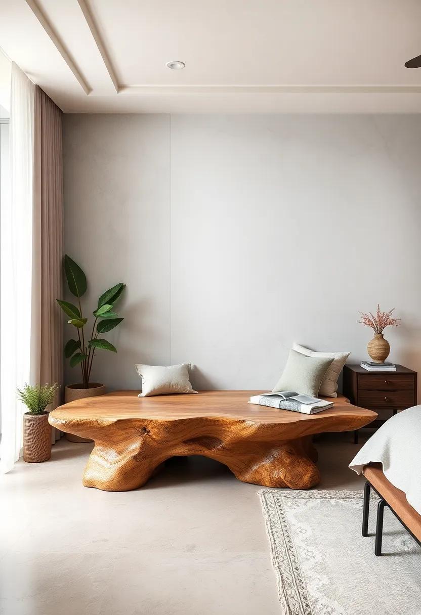 Nature Inspired: Incorporate elements of nature with a bench made from live-edge wood, enhancing the organic vibe of your space