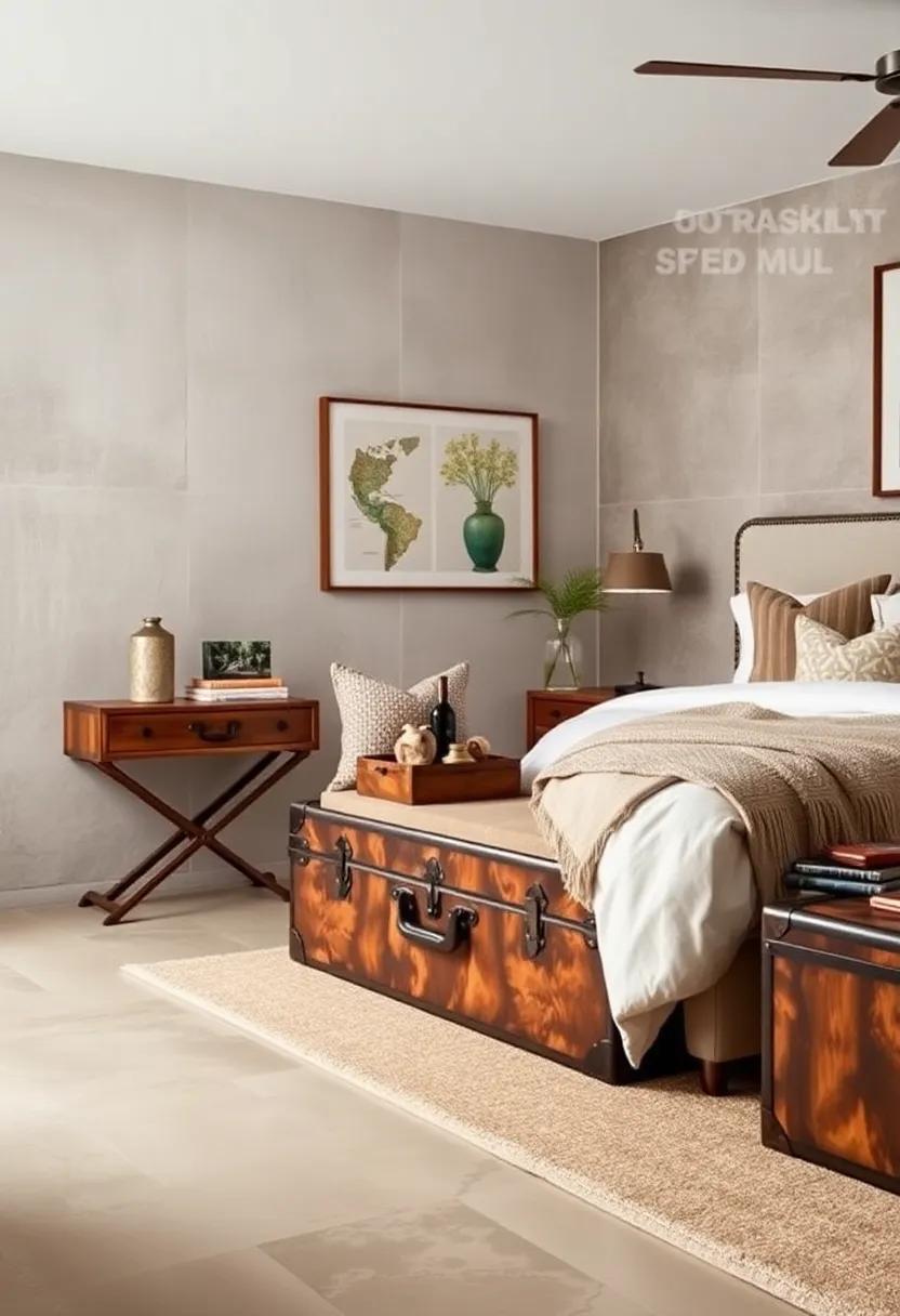 Travel Tribute: Use a vintage trunk or suitcase as a bench, adding a sense of adventure and a personal touch to your bedroom decor