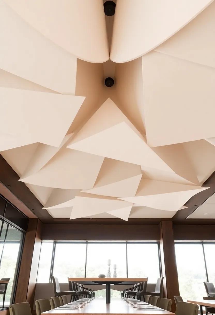 Suspended Features: Experiment with suspended ceiling panels or geometric shapes that create a dynamic visual effect and add a dimension of intrigue