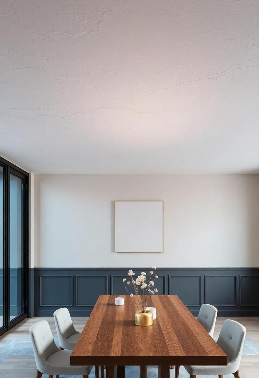 Textured Plaster: Play with texture using plaster finishes for a tactile ceiling that adds depth and an artisanal feel ‌to your dining space