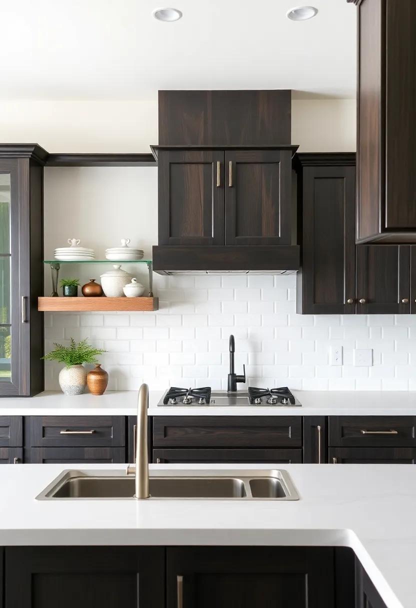 Dark Stained Cabinets: Introduce ⁢a dramatic flair with rich, dark stains that ⁣create a striking contrast against light countertops and⁣ walls