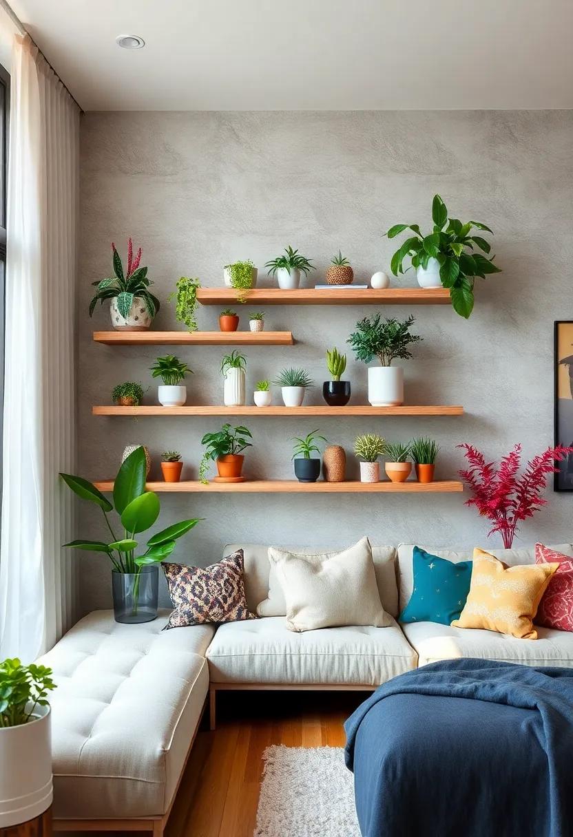 Plant Lovers' Haven: Shelves specifically designed to hold potted plants,perfect for bringing a slice of nature into your living room
