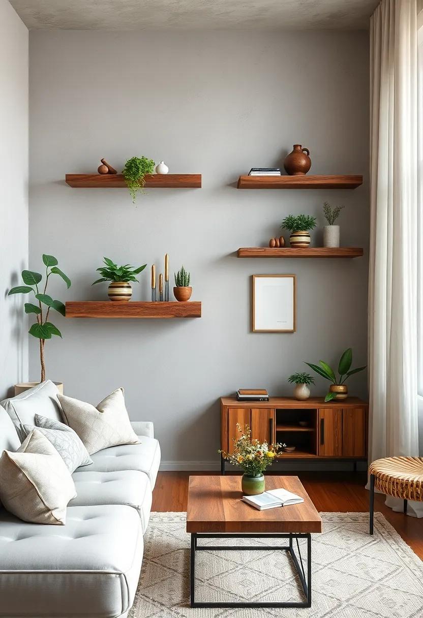 Rustic Elegance: Reclaimed wood shelves that bring warmth and character, perfect for displaying plants and cherished decor in cozy spaces