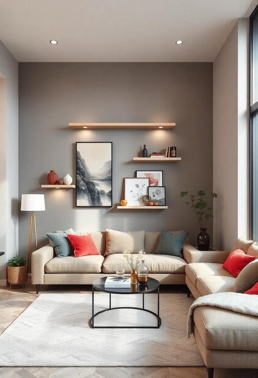 Artistic touch: Shelves shaped like artworks that not only serve a functional purpose but also enhance your living room aesthetics