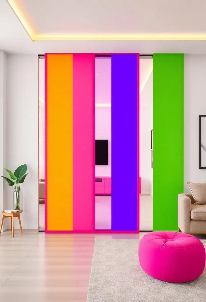 color pop: Choose a bold, colorful sliding partition to add a vibrant splash to​ your living room, creating a playful ⁢contrast against neutral decor