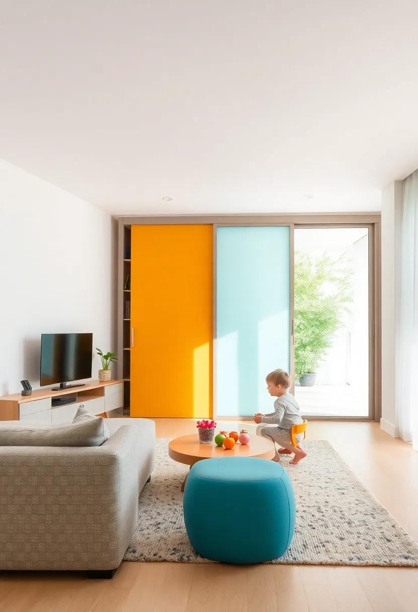 Kids’⁤ Play⁣ Area: Designate a playful area ⁣for children‍ with a vibrant ‍sliding partition that ​can ⁢be closed off during adult ⁣gatherings