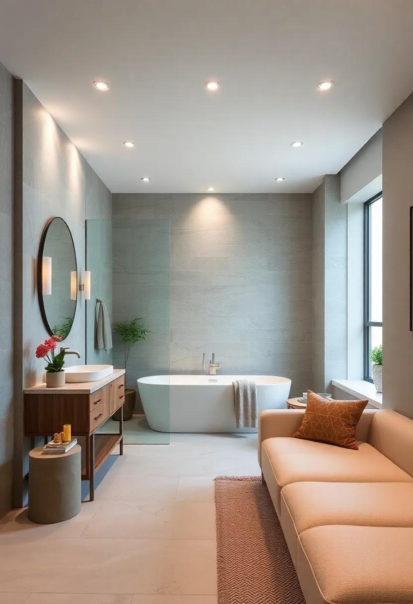 Glass Enclosures: Replace traditional shower curtains with frameless glass enclosures for a sleek, open look that enhances the feeling of spaciousness