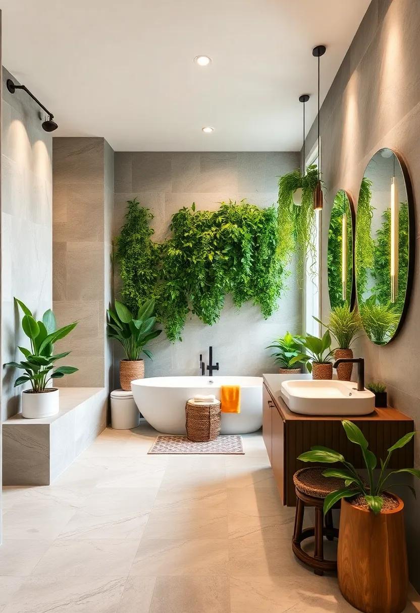 Lush Greenery: Introduce plants or a vertical garden to bring a calming, organic feel to your bathroom and improve air quality