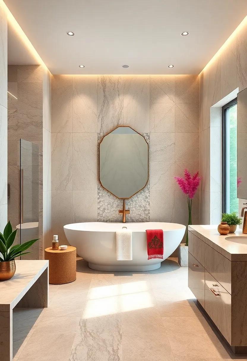 Mosaic Tile Accents: Use intricate mosaic tiles as accent walls or flooring to add texture and visual interest, giving your bathroom a sophisticated flair