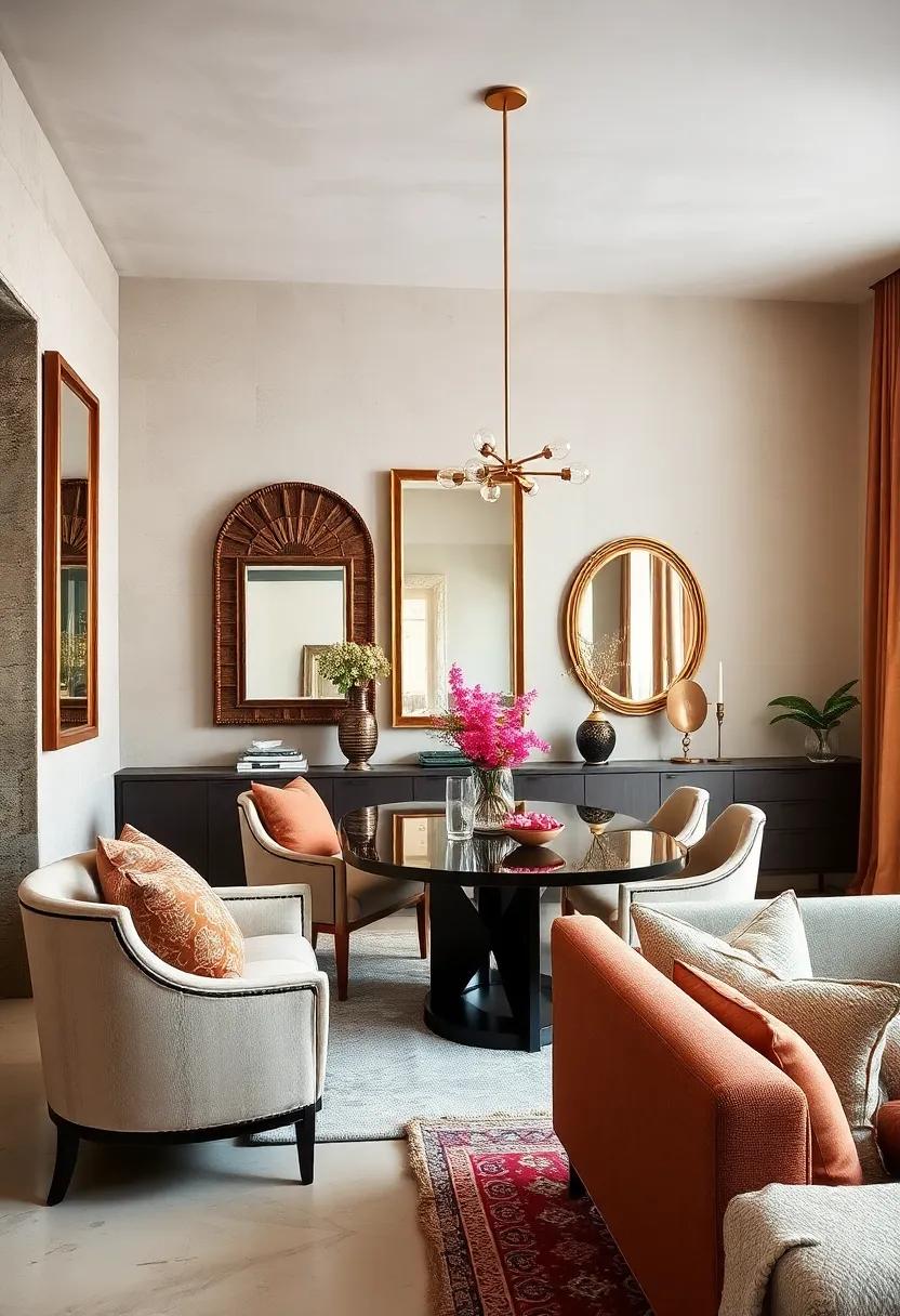 Incorporate​ decorative mirrors with mixed frames; they can reflect light and make ⁣the dining ‍room⁣ feel larger while adding‌ visual flair