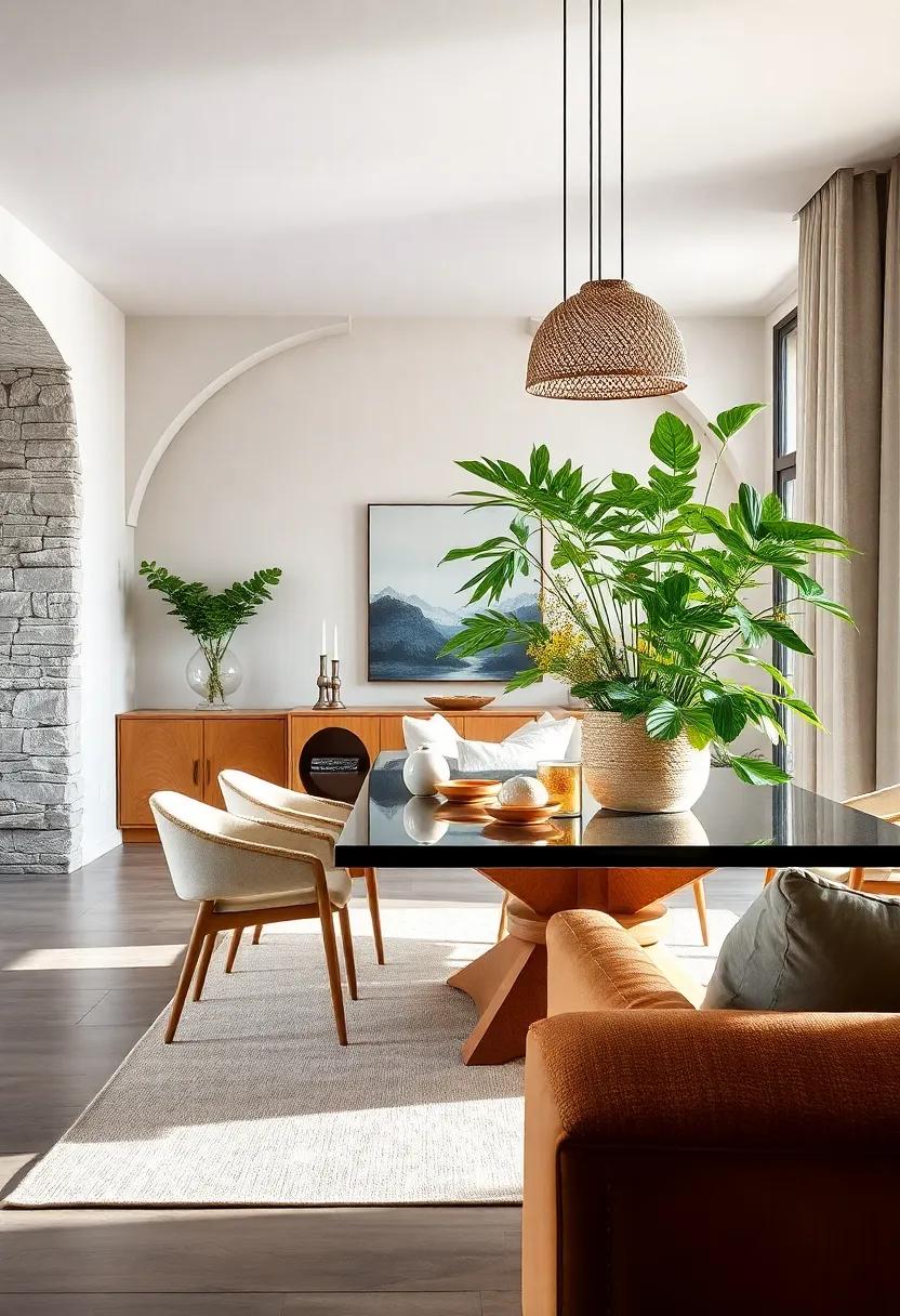 Use a statement piece, like a large woven basket ⁤or ceramic pot, to house greenery, bringing life and​ color into your dining room