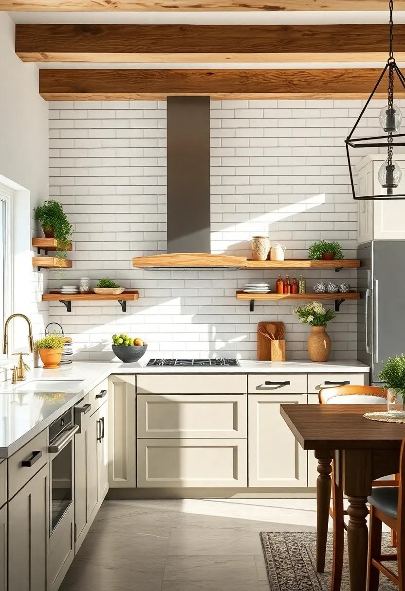 Embrace classic white subway tiles for a timeless look that enhances natural light in your farmhouse kitchen