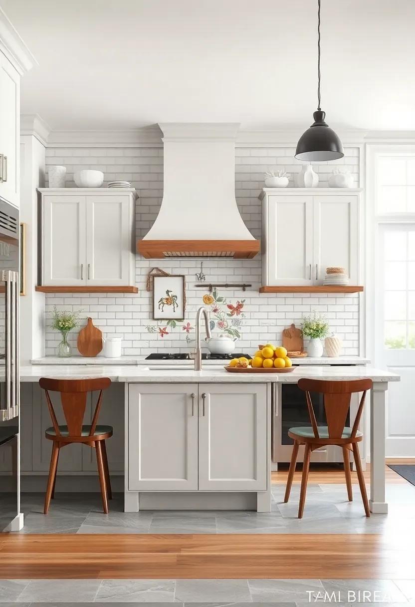 Utilize subway tiles as a canvas for a whimsical mural or graphic art that reflects your personality and style