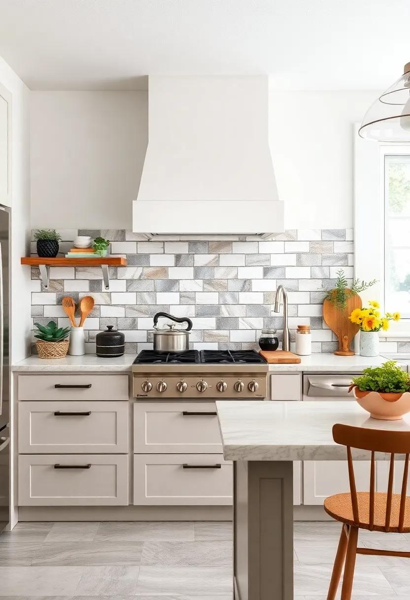 Mix and match different sizes of subway tiles to create a playful yet cohesive backsplash design