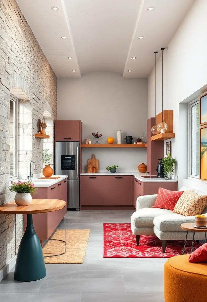 Add a Touch of Color: Use colorful accents in rugs, artwork, or appliances to infuse liveliness into the space