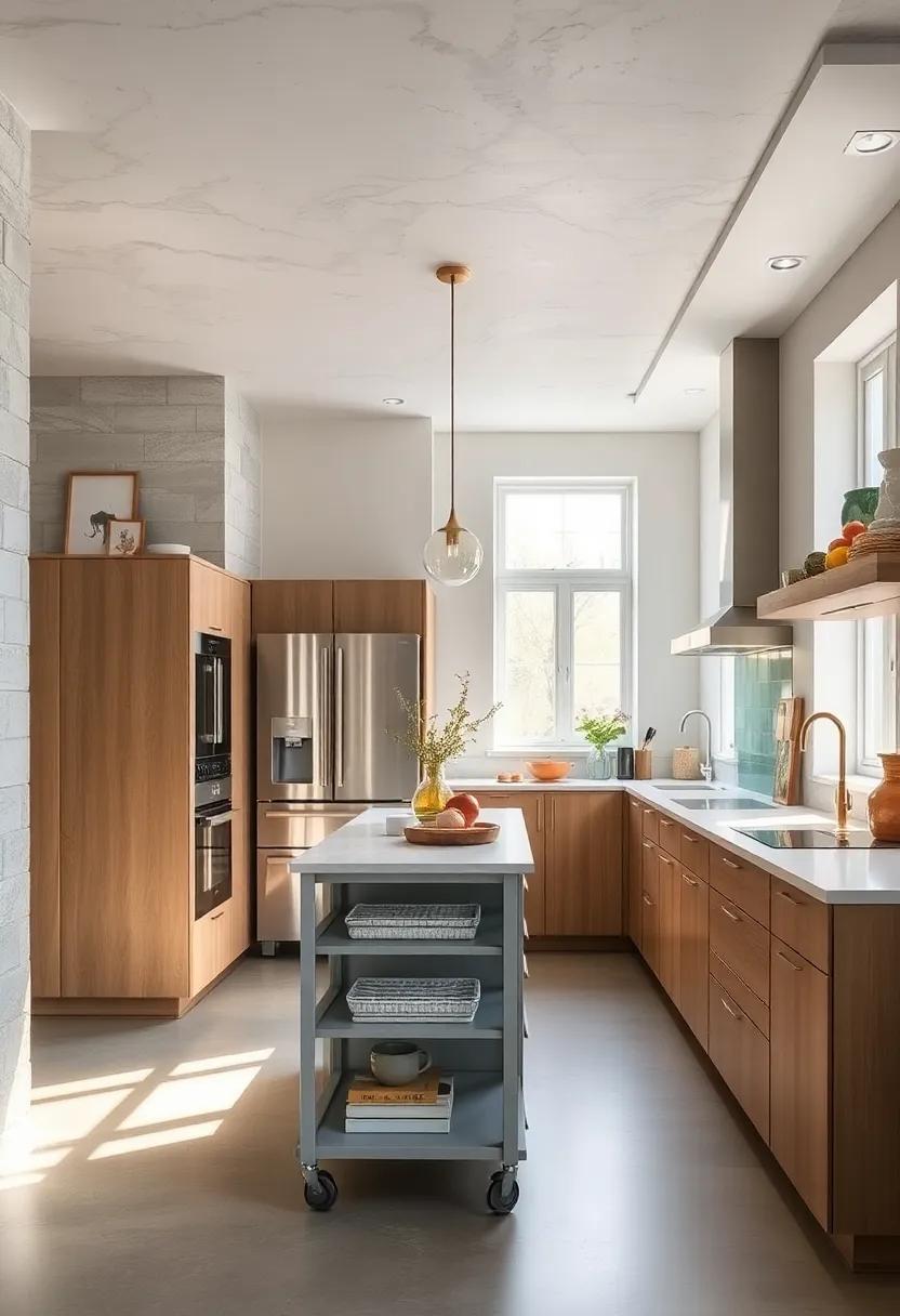 Consider a portable Island: Use a mobile kitchen cart for extra counter space that can be moved when needed