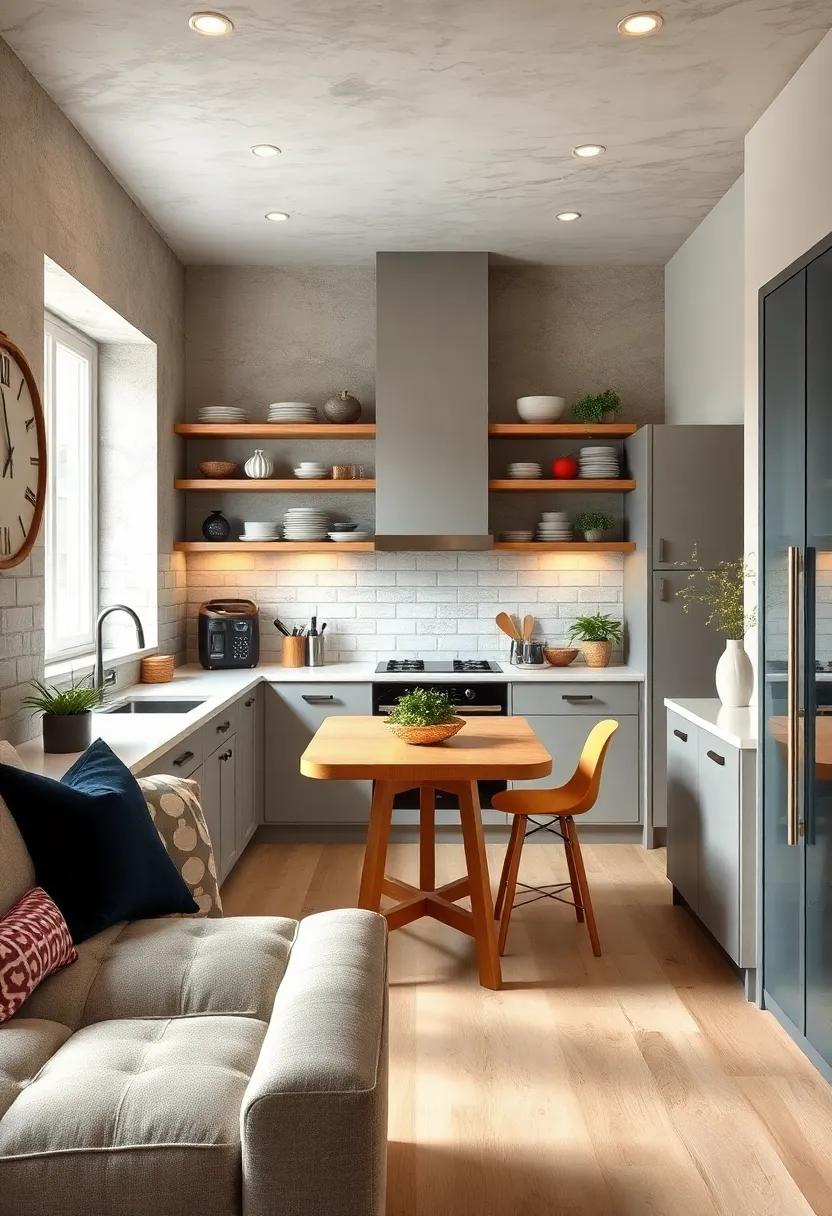 Embrace Open Shelving: Replace upper cabinets with open shelves to create a spacious feel and showcase your dishware