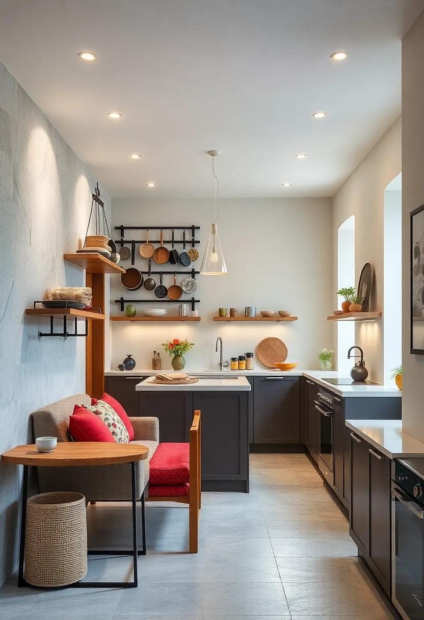 Think Vertical: Use wall-mounted racks for pots and pans to free up counter space and add an industrial vibe