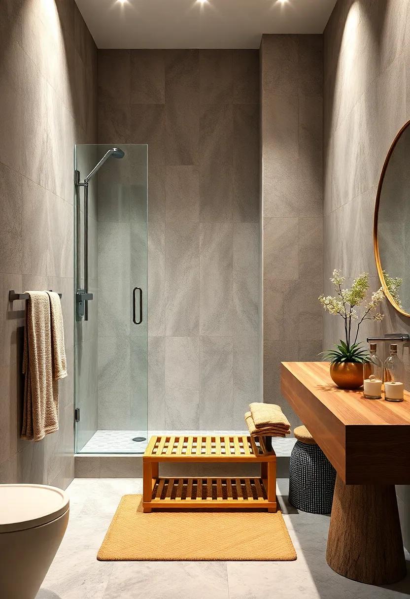 Eco-Friendly Bamboo Seats: Choose sustainable bamboo seating options that offer both durability and eco-conscious style for your bathing area