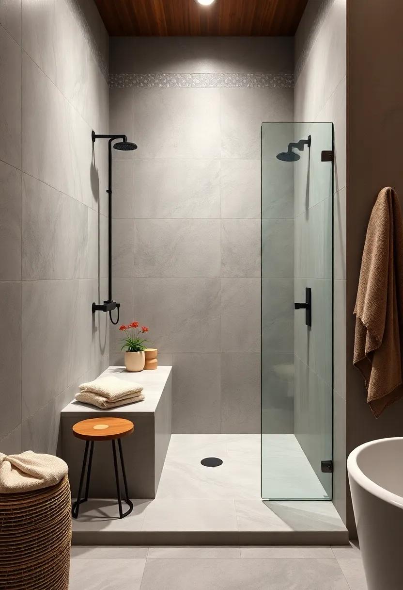 Elegant Corner Benches: Transform unused corners into cozy seating areas with sleek, custom-built corner benches that blend seamlessly with your shower walls