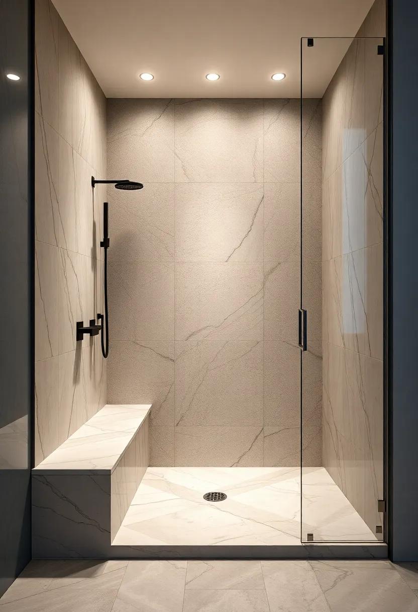 Elegant Marble Benches: Use exquisite marble for built-in benches, combining luxury with functionality to elevate your shower space