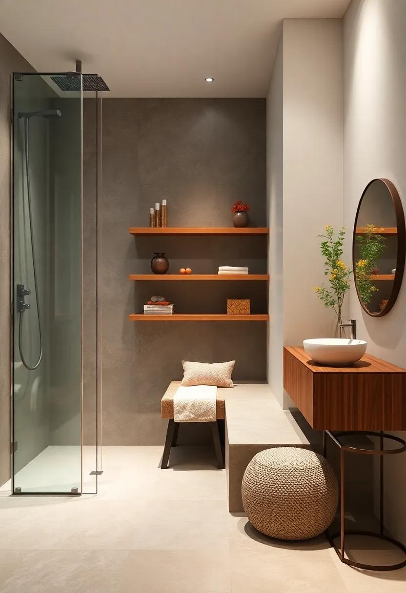 Floating Shelves with Seating: Maximize space with floating shelves that double as seating, creating an airy feel while maintaining functionality