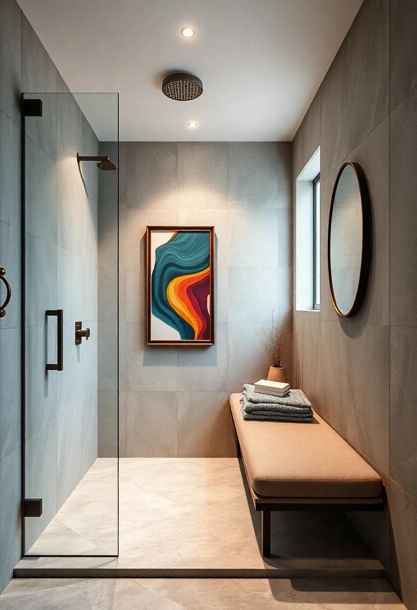 Framed Art Benches: Embrace artistry with benches that incorporate artistic frames or patterns, turning your shower into a functional work of art