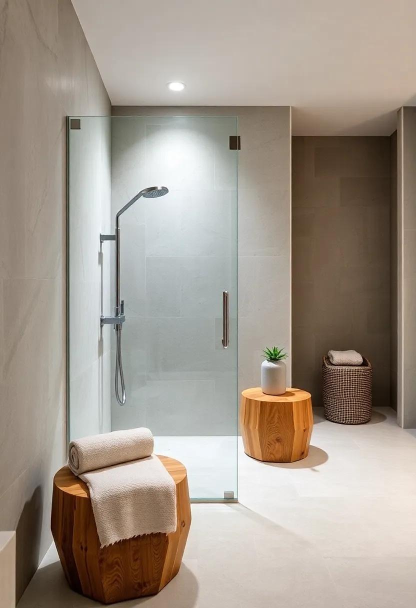 Freestanding Wooden Stools: Incorporate natural materials by adding a stylish freestanding wooden stool, perfect for relaxation while providing a rustic touch