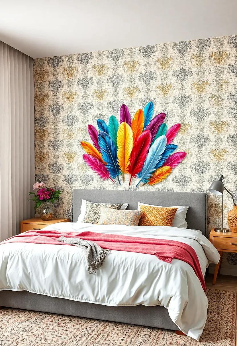 Colorful Feather Collage: A playful assortment of feathers in various hues ⁣offers a vibrant twist⁤ on nature while encouraging a bohemian atmosphere