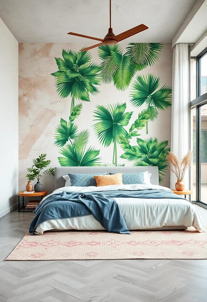 Exotic Palm Paradise: Lush palm leaves create a tropical atmosphere, transforming your room into​ a ‌serene getaway reminiscent of a beachfront retreat