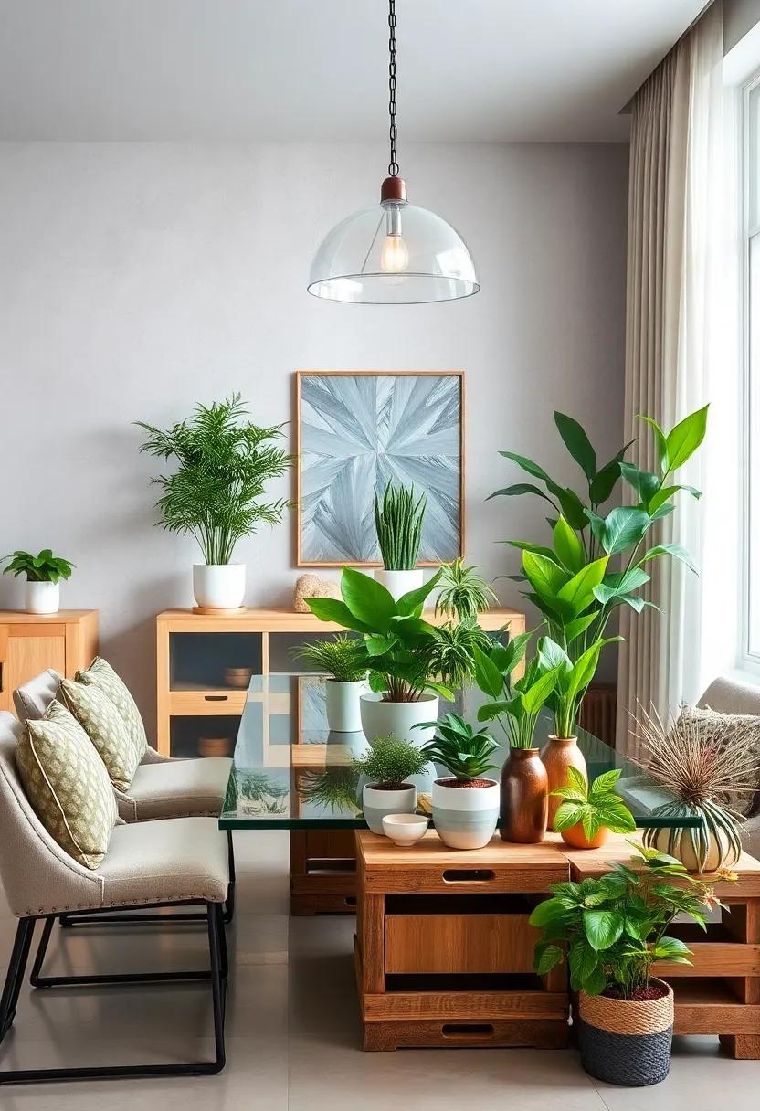 Aged Wood Accent: Use rustic wooden crates or platforms to soften the look of your plant displays and add a natural vibe