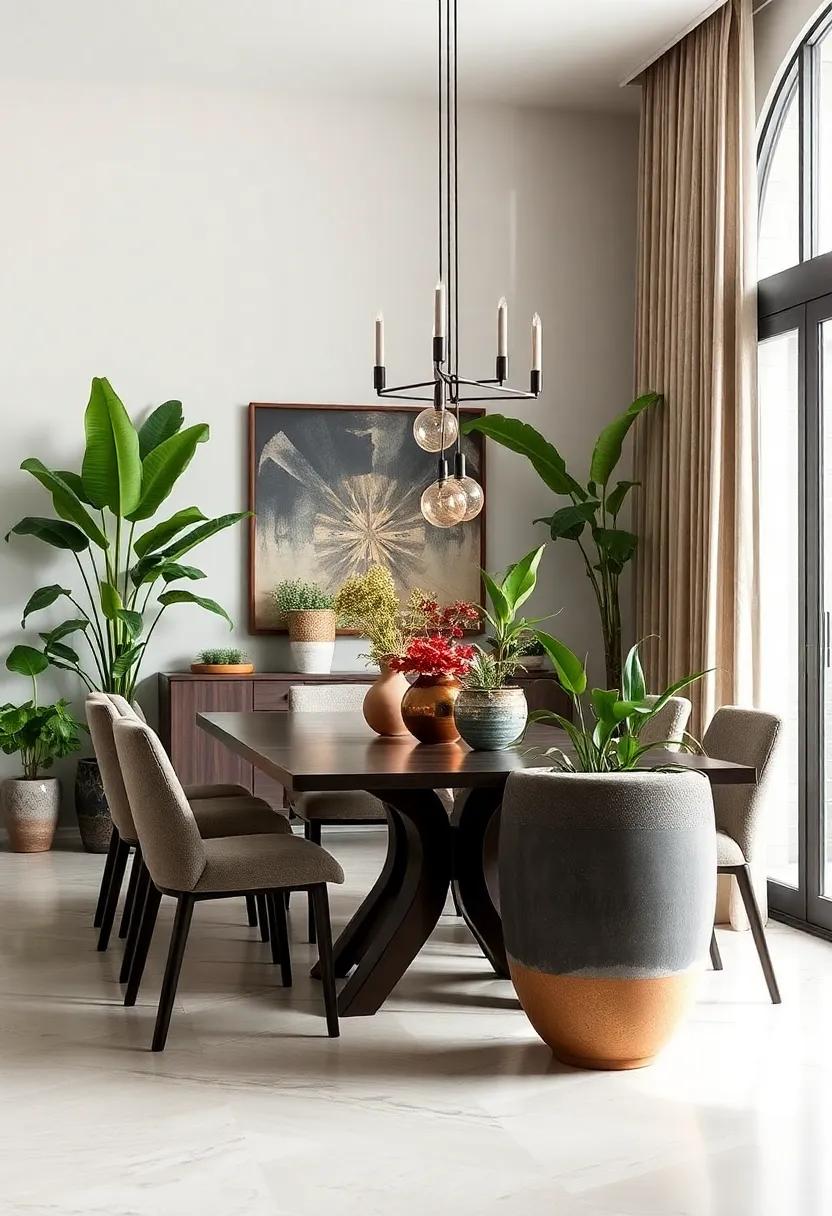 Decorative Planters: Choose ⁢unique ‌and artistic planters that complement your dining room⁢ decor and serve‍ as ⁢conversation starters