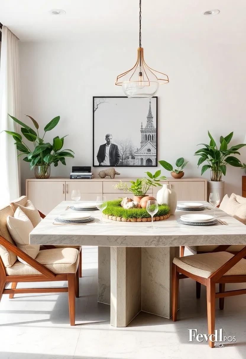 Plant a Dining Table Garden: Dedicate a small area of ​your dining table as a mini garden, complete with moss⁤ and stones for a serene touch