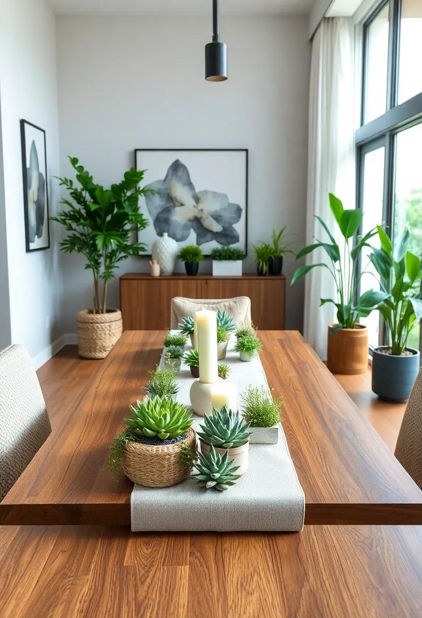 Table Runner Planters: Replace ‌a traditional table runner with a long, trough-style planter filled with succulents or low-maintenance greenery